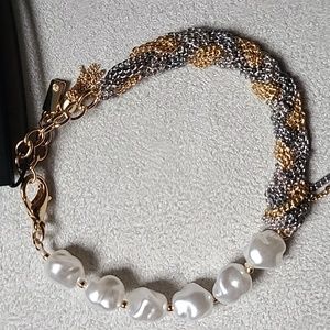 SIMPLY VERA VERAWANG BRAND WOMEN'S SILVER AND GOLD AND PEARL BRACELET
